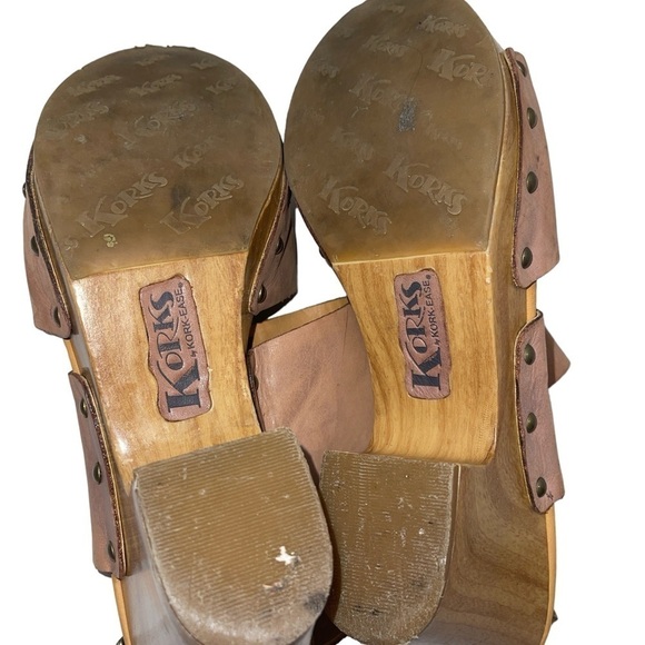 Korks Women's Sandals Size 11 Tan Leather "Annaleigh" Platform Wood Clog Buckle - Picture 9 of 10